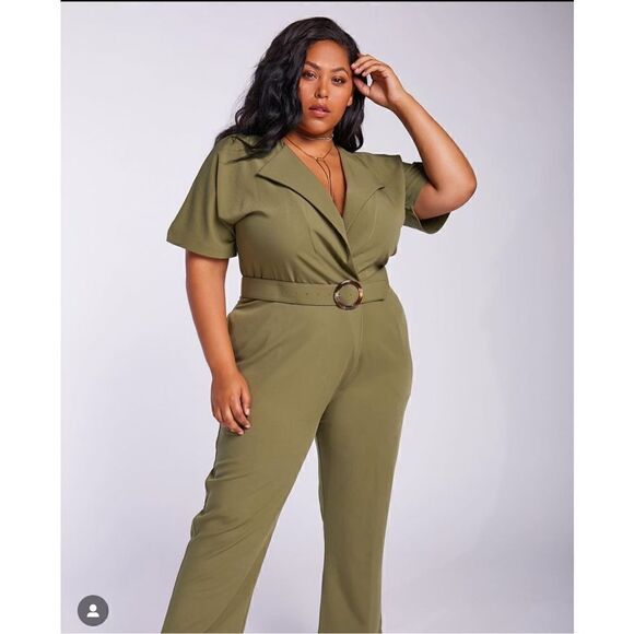 NWT Soncy Wide Leg Blazer Belted Jumpsuit Green 2X - Picture 1 of 10